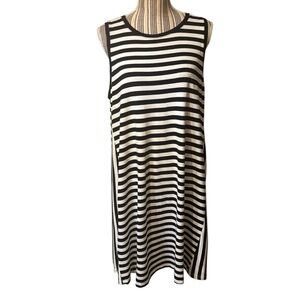 New LOFT Dress Black and White Striped Mini Rayon Spandex Sleeveless Comfy NWOT